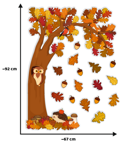 Dekoracja jesienna na okna "Duże Jesienne Drzewo" (67x92 cm, dwustronna)