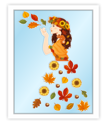 Dekoracja jesienna na okna "Pani Jesień" - wzór 4 (dwustronna)