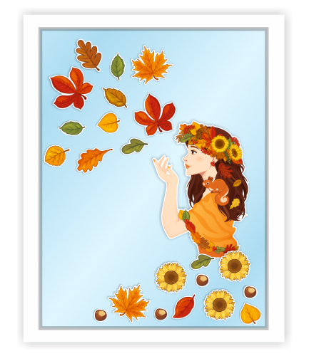 Dekoracja jesienna na okna "Pani Jesień" - wzór 4 (dwustronna)