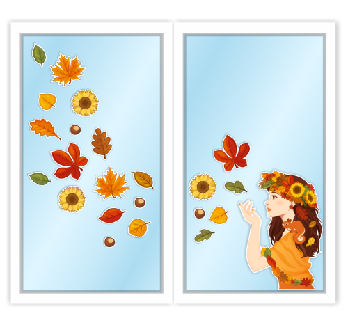 Dekoracja jesienna na okna "Pani Jesień" - wzór 4 (dwustronna)