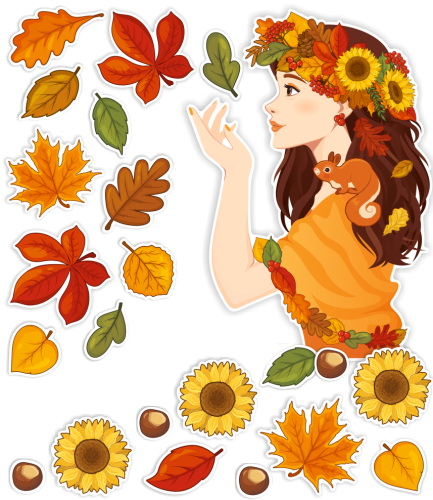 Dekoracja jesienna na okna "Pani Jesień" - wzór 4 (dwustronna)