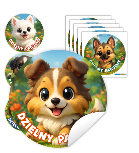 Naklejki Dzielny Pacjent w woreczkach (60mm, 90 szt.) - SŁODKIE MAŁE SZCZENIACZKI - WZÓR 39