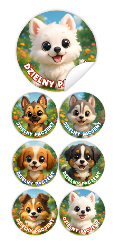 Naklejki Dzielny Pacjent w woreczkach (60mm, 90 szt.) - SŁODKIE MAŁE SZCZENIACZKI - WZÓR 39