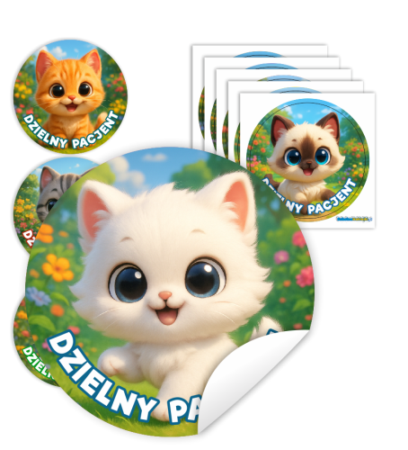 Naklejki Dzielny Pacjent w woreczkach (60mm, 90 szt.) - SŁODKIE MAŁE KOTKI - WZÓR 40