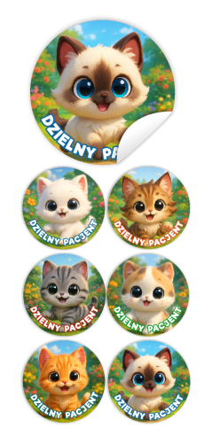 Naklejki Dzielny Pacjent w woreczkach (60mm, 90 szt.) - SŁODKIE MAŁE KOTKI - WZÓR 40