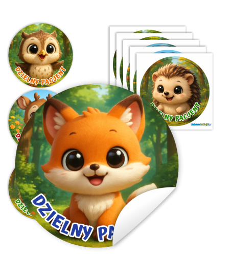 Naklejki Dzielny Pacjent w woreczkach (60mm, 90 szt.) - LEŚNE ZWIERZĄTKA - WZÓR 4