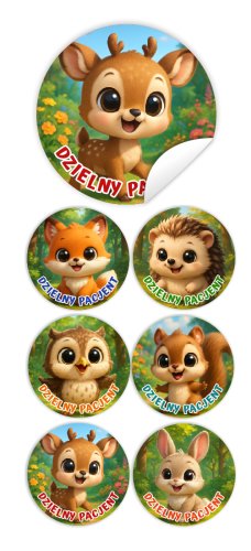 Naklejki Dzielny Pacjent w woreczkach (60mm, 90 szt.) - LEŚNE ZWIERZĄTYKA - WZÓR 41Naklejki Dzielny Pacjent w woreczkach (60mm, 90 szt.) - LEŚNE ZWIERZĄTKA - WZÓR 4