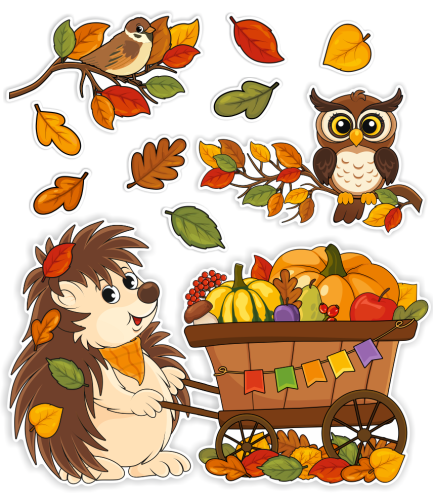 Dekoracja jesienna - DUŻE JESIENNE ZWIERZĄTKA - wzór 3 (~A3, dwustronna)