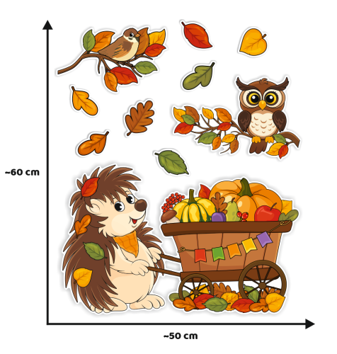 Dekoracja jesienna - DUŻE JESIENNE ZWIERZĄTKA - wzór 3 (~A3, dwustronna)