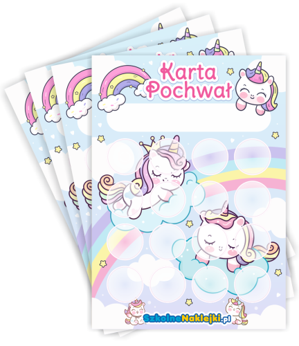 Zestaw 10 Kart Pochwał "Jednorożce" (na okrągłe naklejki 20mm)