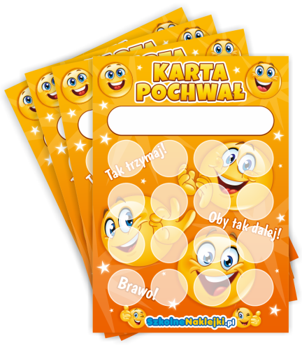 Zestaw 10 Kart Pochwał "Buźki" (na okrągłe naklejki 20mm)