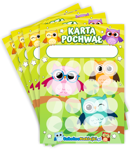 Zestaw 10 Kart Pochwał "Sowy" (na okrągłe naklejki 20mm)