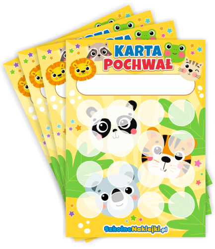 Zestaw 10 Kart Pochwał "Zwierzątka" (na okrągłe naklejki 20mm)