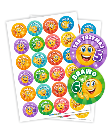 Pakiet Motywacyjny "Zbierz 8 buziek" (Karty + naklejki 20mm + naklejki 40mm)