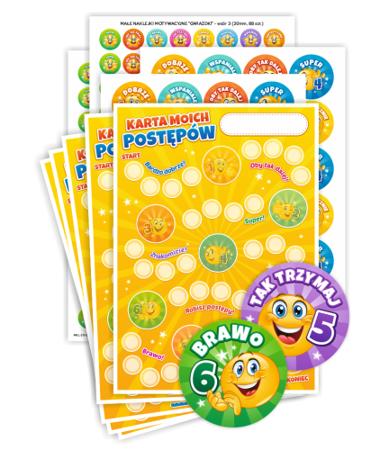 Pakiet Motywacyjny "Zbierz 8 buziek" (Karty + naklejki 20mm + naklejki 40mm)