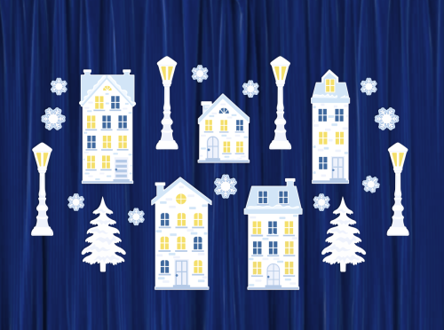 Dekoracja zimowa - Białe Zimowe Domki (rozmiar XXL)