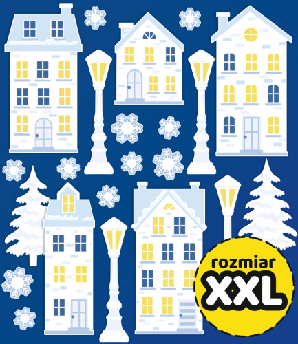 Dekoracja zimowa - Białe Zimowe Domki (rozmiar XXL)
