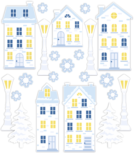 Dekoracja zimowa - Białe Zimowe Domki (rozmiar XXL)