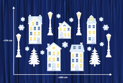 Dekoracja zimowa - Białe Zimowe Domki (rozmiar XXL)