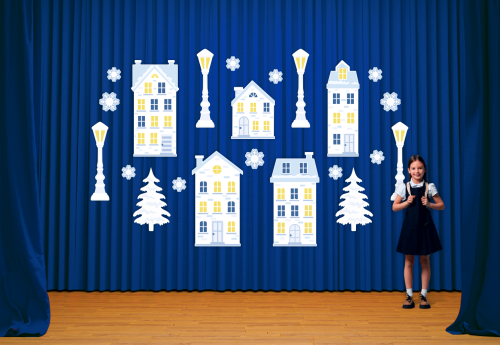 Dekoracja zimowa - Białe Zimowe Domki (rozmiar XXL)