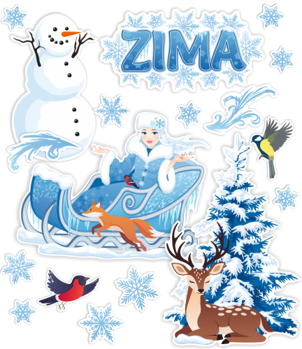 Dekoracja zimowa na okna "Pani Zima" - wzór 4 (dwustronna)