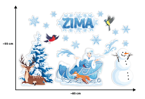 Dekoracja zimowa na okna "Pani Zima" - wzór 4 (dwustronna)