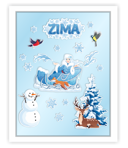 Dekoracja zimowa na okna "Pani Zima" - wzór 4 (dwustronna)