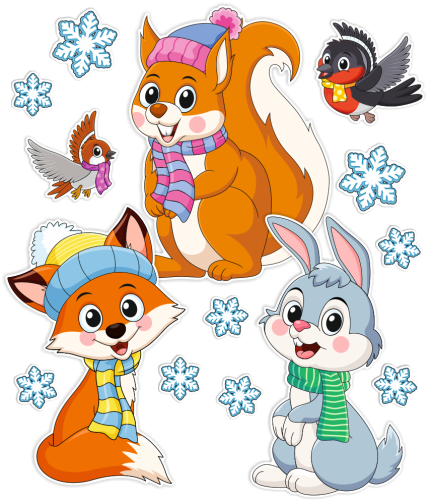 Dekoracja zimowa - DUŻE ZIMOWE ZWIERZĄTKA - wzór 2 (~A3, dwustronna)