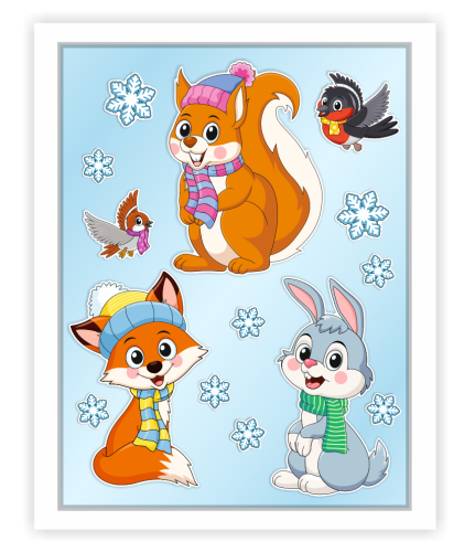 Dekoracja zimowa - DUŻE ZIMOWE ZWIERZĄTKA - wzór 2 (~A3, dwustronna)