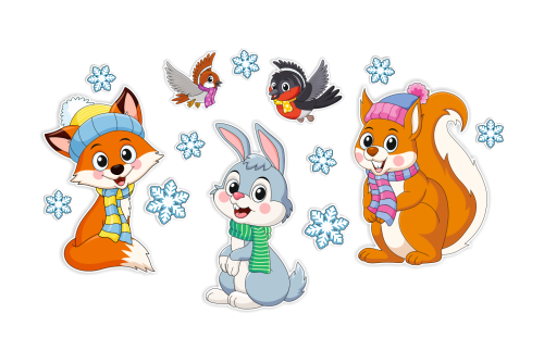 Dekoracja zimowa - DUŻE ZIMOWE ZWIERZĄTKA - wzór 2 (~A3, dwustronna)