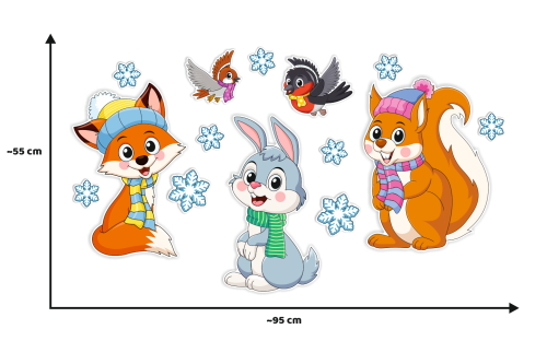 Dekoracja zimowa - DUŻE ZIMOWE ZWIERZĄTKA - wzór 2 (~A3, dwustronna)