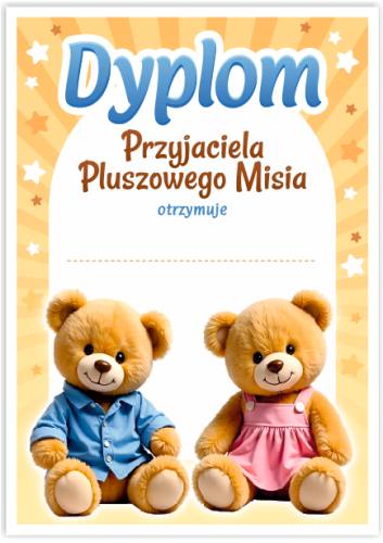 Dyplom Przyjaciela Pluszowego Misia - wzór 3 (format A5)