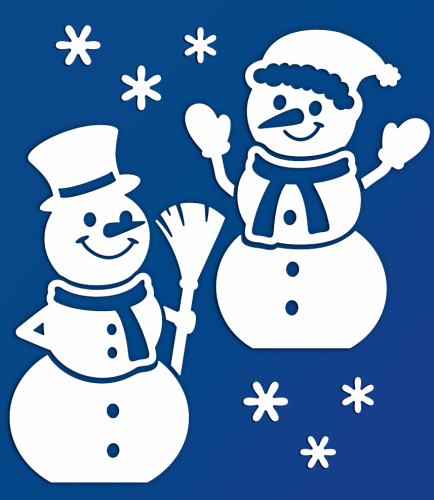 Dekoracja zimowa witrażowa - "Duże Białe Bałwanki" (~80 cm wysokości)