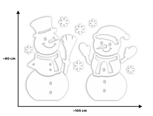 Dekoracja zimowa witrażowa - "Duże Białe Bałwanki" (~80 cm wysokości)