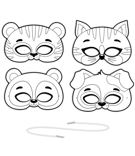 Maski karnawałowe do kolorowania - ZWIERZĄTKA - wzór 2 (4 szt. + gumki zakuwane)