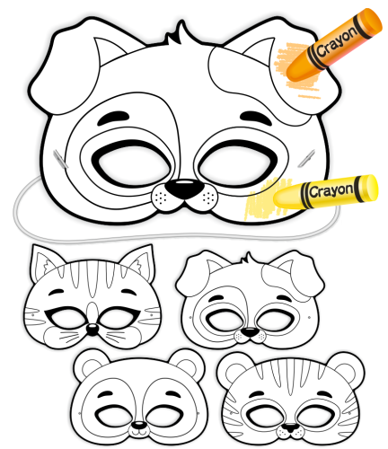 Maski karnawałowe do kolorowania - ZWIERZĄTKA - wzór 2 (4 szt. + gumki zakuwane)