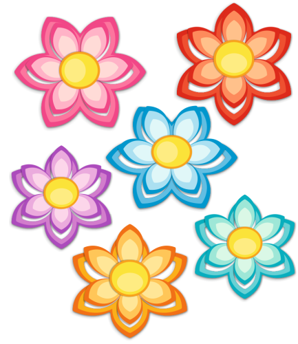 Dekoracja "KOLOROWE KWIATKI 3D" - wzór 2 (dwustronne, 6 szt.)