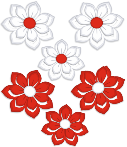 Dekoracja KWIATKI 3D - PATRIOTYCZNE BIAŁO-CZERWONE - wzór 2 (dwustronne, 6 szt.)
