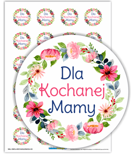 Naklejki Okolicznościowe na Dzień Mamy: Dla Kochanej Mamy - wzór 2 (40mm, 24 szt.)