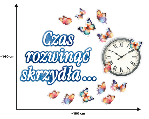 Dekoracja - Czas rozwinąć skrzydła... - ZEGAR (rozmiar XXL)