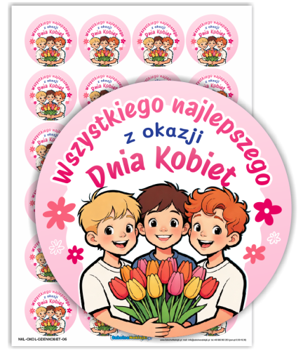 Naklejki "Dzień Kobiet - Wszystkiego najlepszego" - wzór 6 (40mm, 24 szt.) 