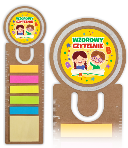 Zakładka z karteczkami - "WZOROWY CZYTELNIK" - wzór 3 (zakładka, linijka, karteczki)