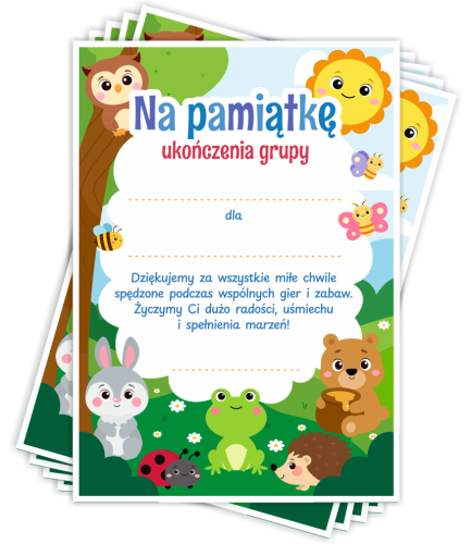 Wkładki z dedykacją - Pamiątka Ukończenia Grupy Przedszkolnej - wzór 2 ( A6, komplet 10 szt.)