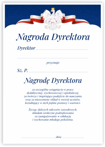 Dyplom: Nagroda Dyrektora dla nauczyciela - wzór 1