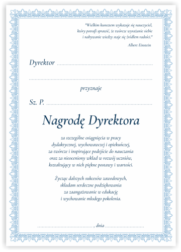 Dyplom: Wkładka do teczki "Nagroda Dyrektora" - wzór 4