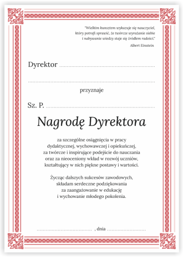 Dyplom: Wkładka do teczki "Nagroda Dyrektora" - wzór 3