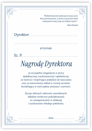 Dyplom: Wkładka do teczki "Nagroda Dyrektora" - wzór 2