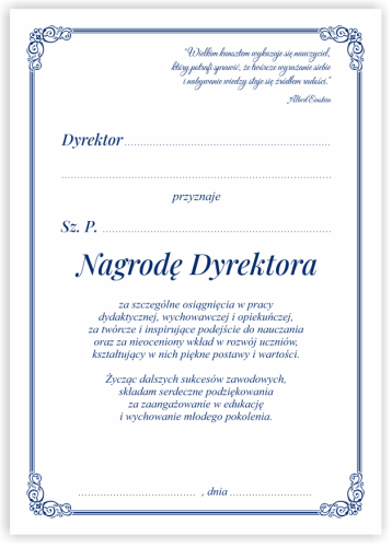 Dyplom: Wkładka do teczki "Nagroda Dyrektora" - wzór 1