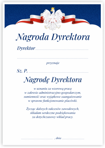Dyplom: Nagroda Dyrektora dla pracownika obsługi - wzór 6