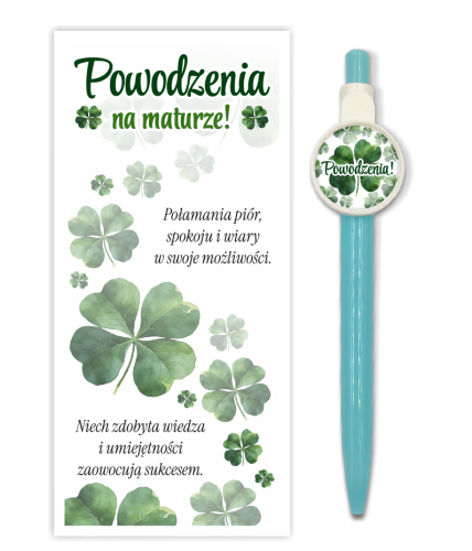 Zestaw prezentowy dla maturzysty – Powodzenia! - wzór 2 (długopis + ozdobna wkładka)